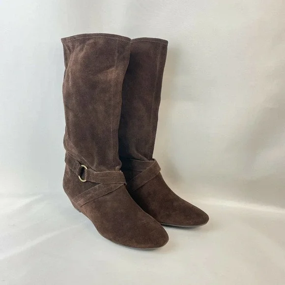 DKNY Women Alina Wedge Mid-Calf Cow Suede Boots Chocolate Brown US10 EU41 - Picture 3 of 6